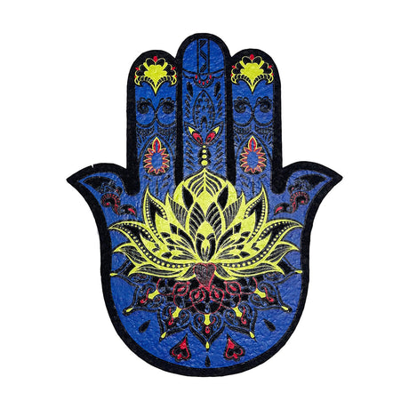 East Coasters Hamsa Die Cut 8 inch Dab Mat with vibrant protective design, top view on white background