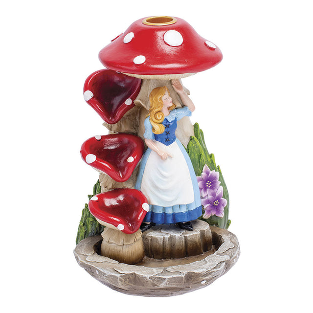 Fujima Alice in Wonderland themed mushroom incense burner, front view, with detailed polyresin design