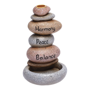 Fujima 7" Meditation Stacked Stones Incense Burner with 'Harmony, Peace, Balance' Engraving