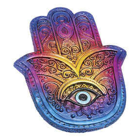 Fujima Hamsa Hand Incense Burner, 6" Polyresin, Vibrant Multi-Colored Design, Top View