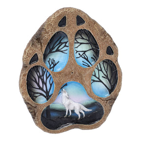 Fujima Wolf Footprint Shaped Incense Burner with Tree and Wolf Design - 6" Front View