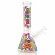 10 inch Beaker Bong purple and blue flowers side view
