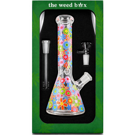 10 inch Beaker Bong purple and blue flowers design