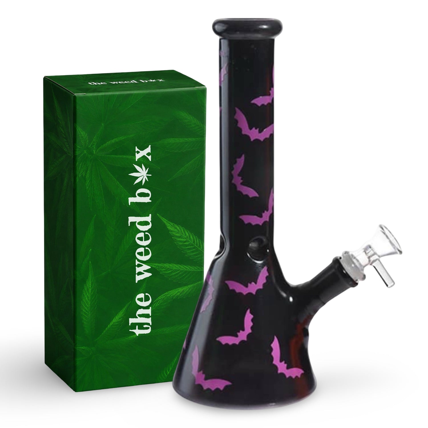 10 inch Purple Bat Beaker Bong black sandblast with purple bats
