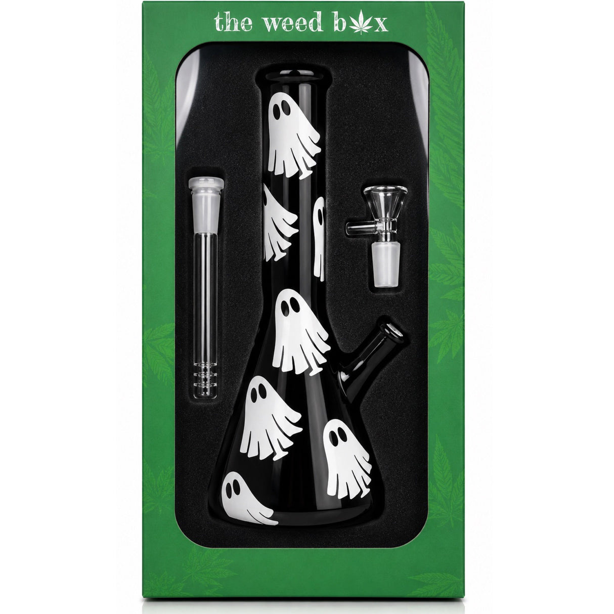 10 inch Ghost Beaker Bong matte black with white ghost print