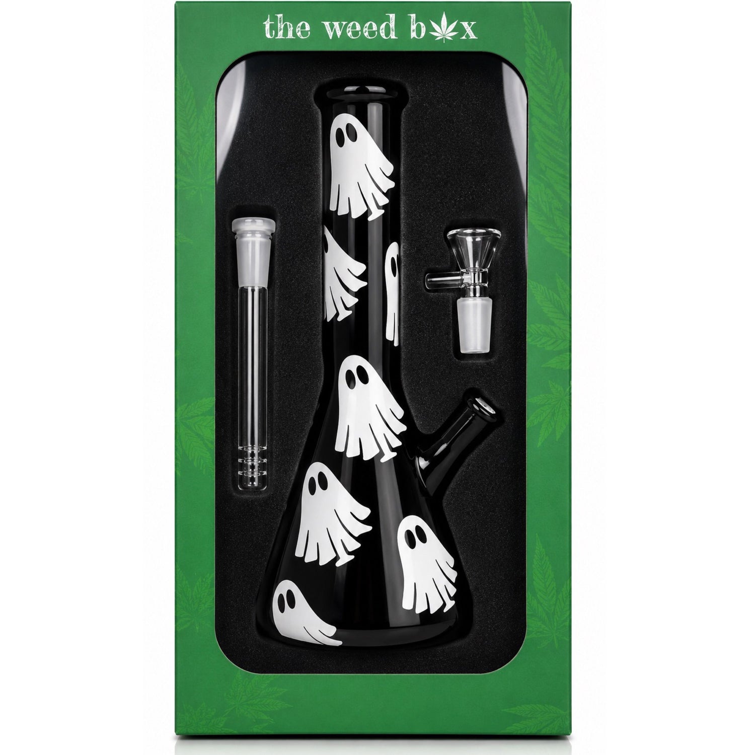 10 inch Ghost Beaker Bong matte black with white ghost print