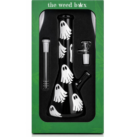 10 inch Ghost Beaker Bong matte black with white ghost print