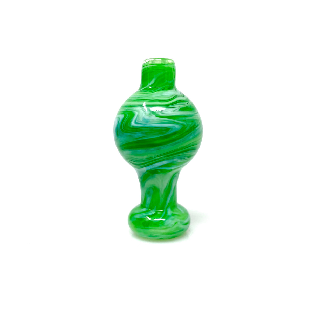 AFM Milky Bubble Carb Cap in swirling green colors, front view on a seamless white background