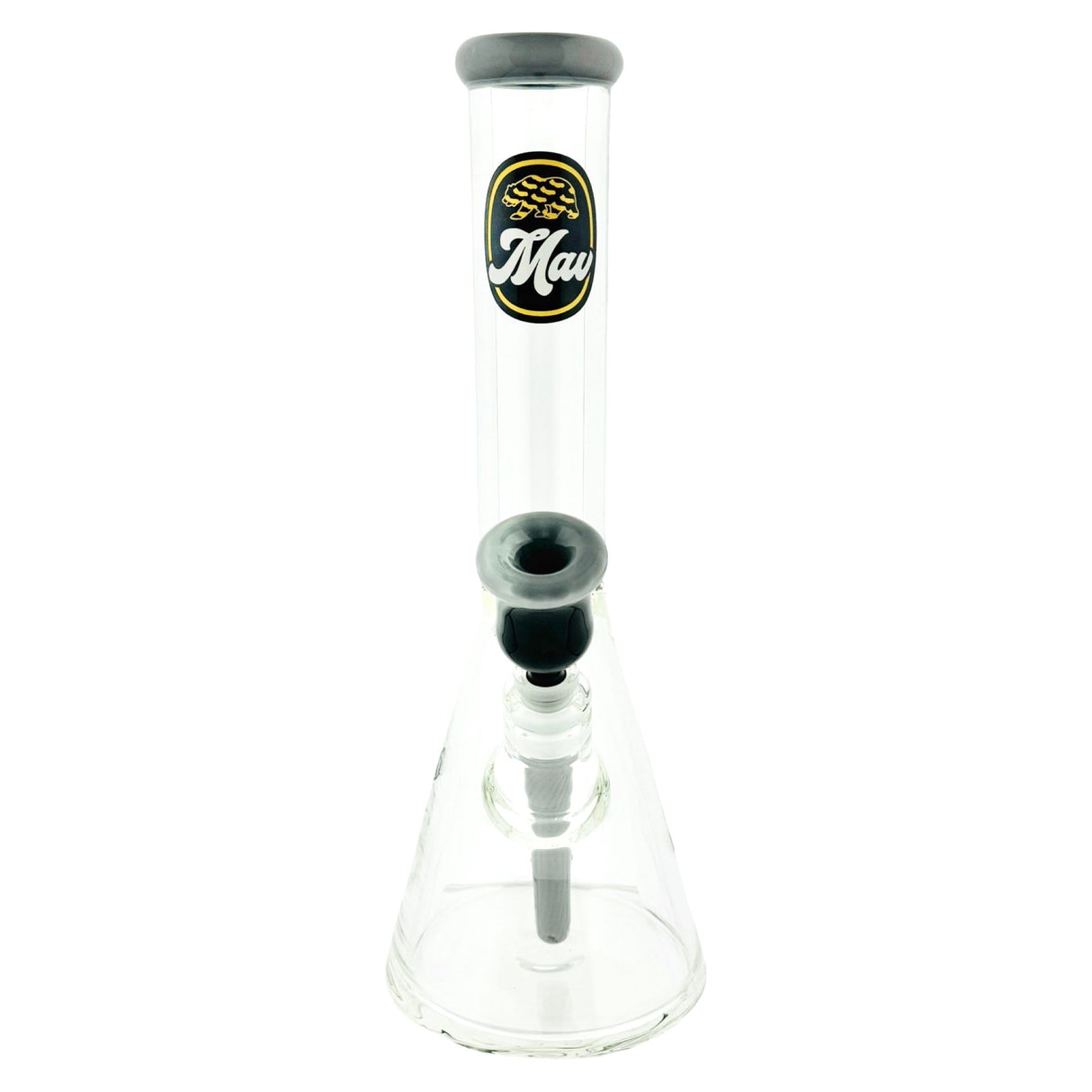 MAV Glass 15" x 9mm Chiquita Beaker Bong with Colored Accents, Front View on White Background