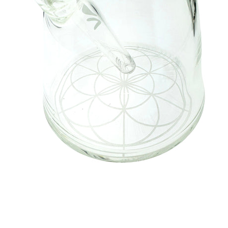 Close-up of MAV Glass 18" Beaker Bong with intricate mandala design on clear borosilicate glass.