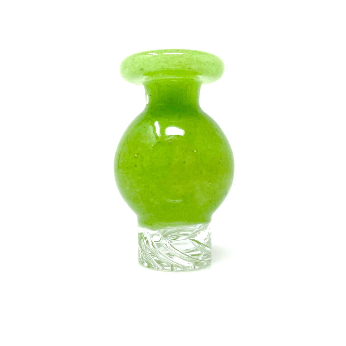 AFM Dot Turbo Glass Spinner Carb Cap in vibrant green with 2 pearls, front view on white background