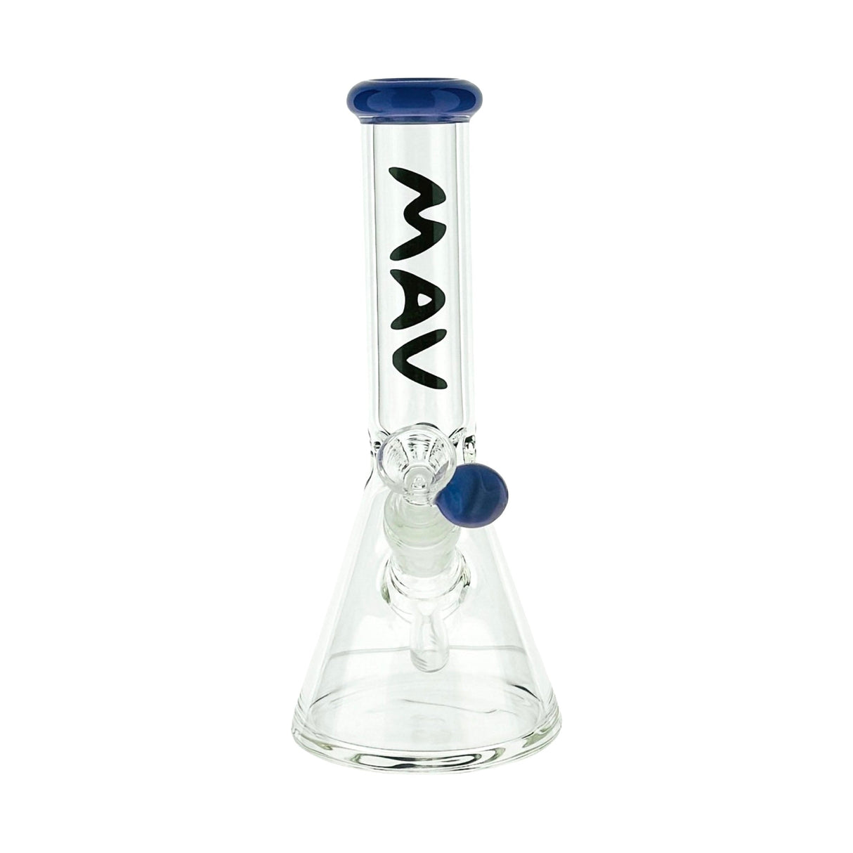 MAV Glass 8" Mini Beaker Bong with Blue Accents and 14mm Bowl - Front View