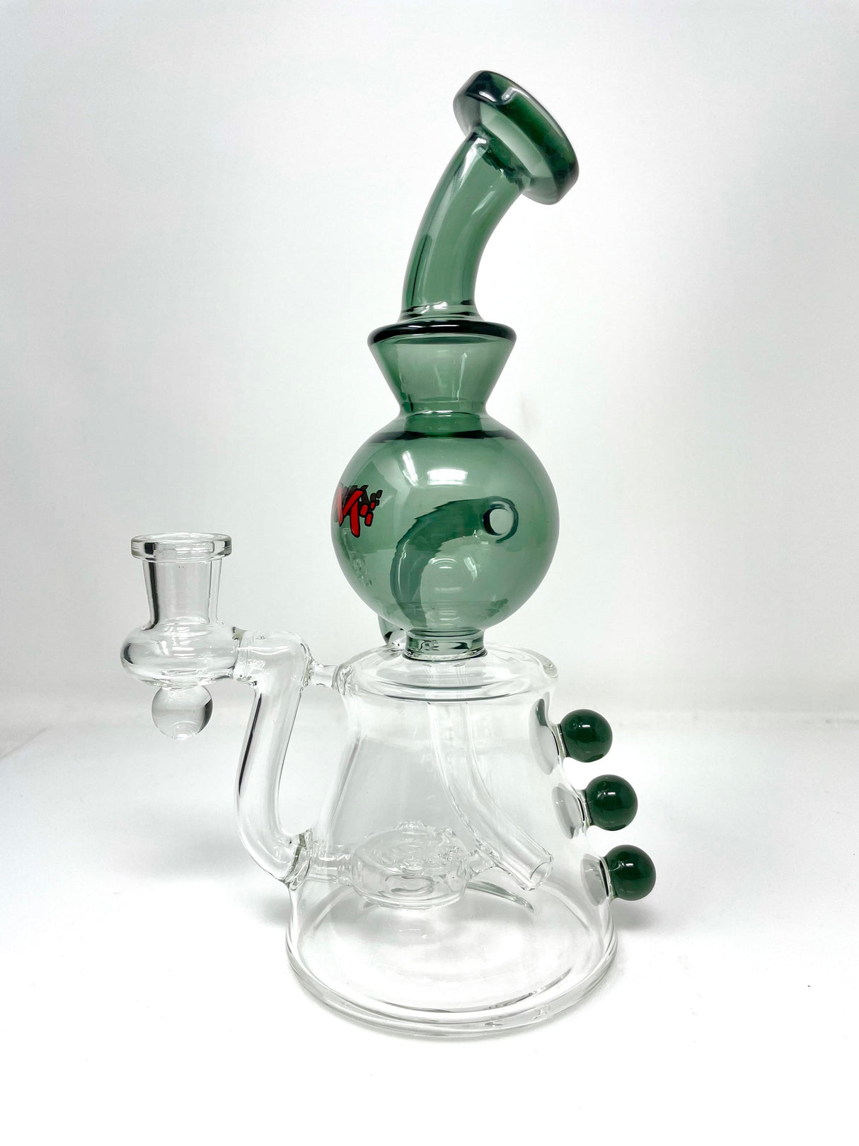 AFM 9" Bubble Head Recycler Dab Rig with 14mm Female Joint and Borosilicate Glass, Front View