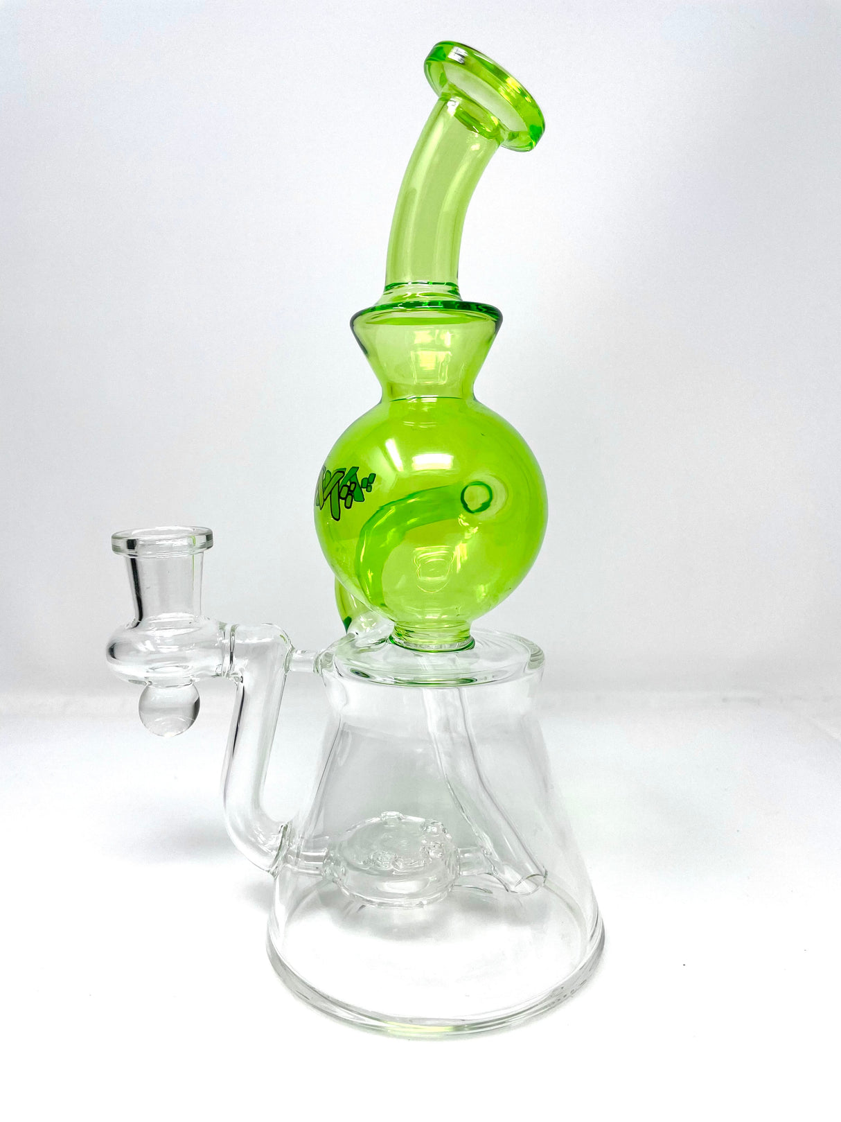 9" AFM Bubble Head Recycler Dab Rig with 14mm Female Joint and Borosilicate Glass, Front View