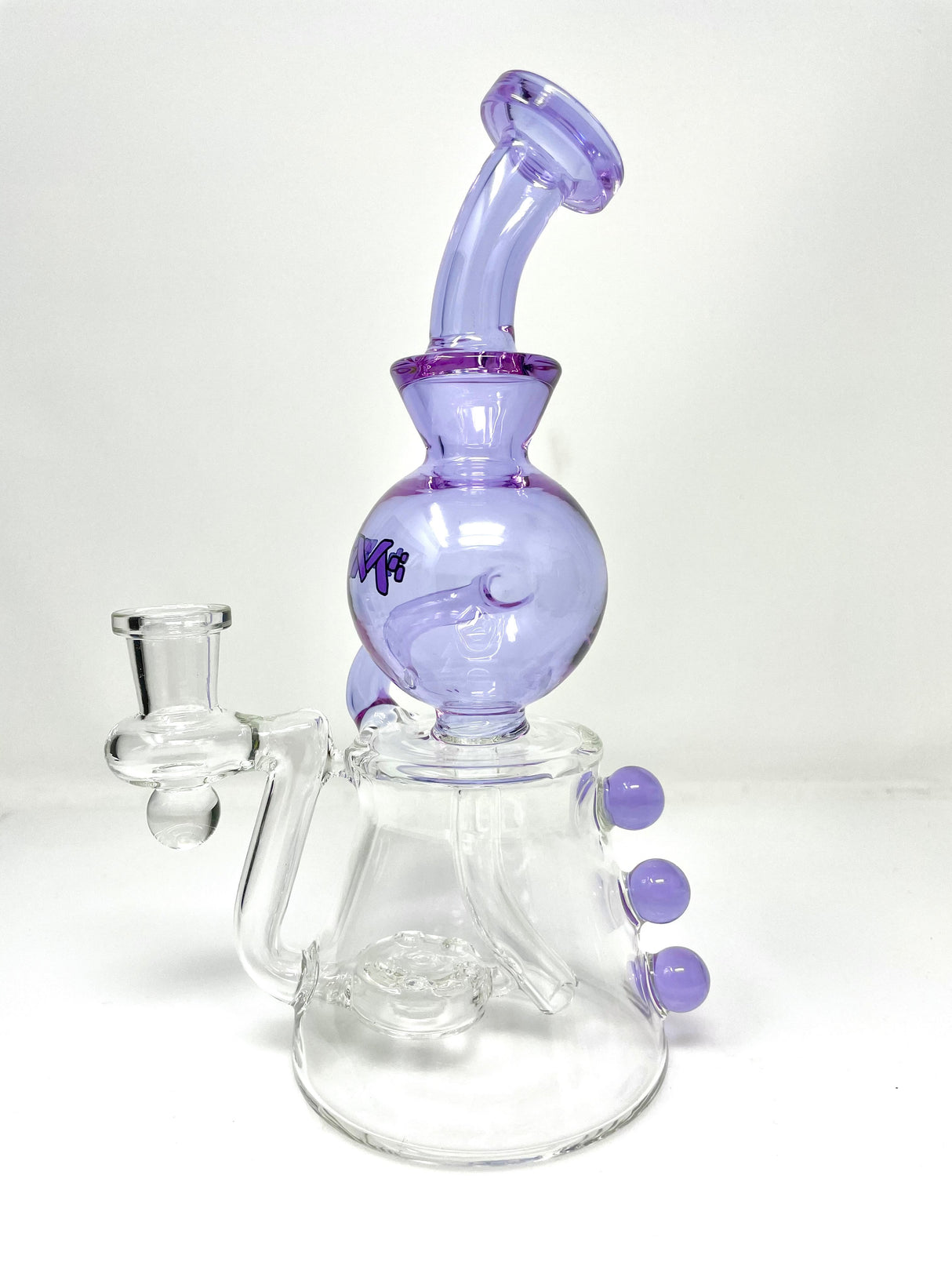 9" AFM Bubble Head Recycler Dab Rig with 14mm Female Joint and Borosilicate Glass, Front View