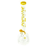 MAV Glass 18" Positivity Bong with bubble bottom base and yellow top, front view on white background