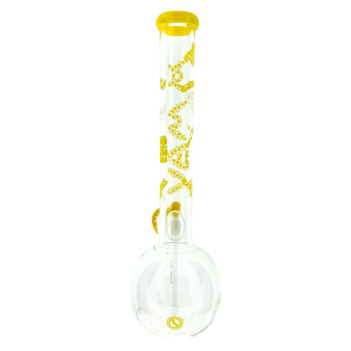 MAV Glass 18" Positivity Bong with Bubble Bottom Base and Yellow Top, Front View