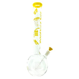 MAV Glass Positivity Bong 18" with bubble bottom and yellow top, side view on white background