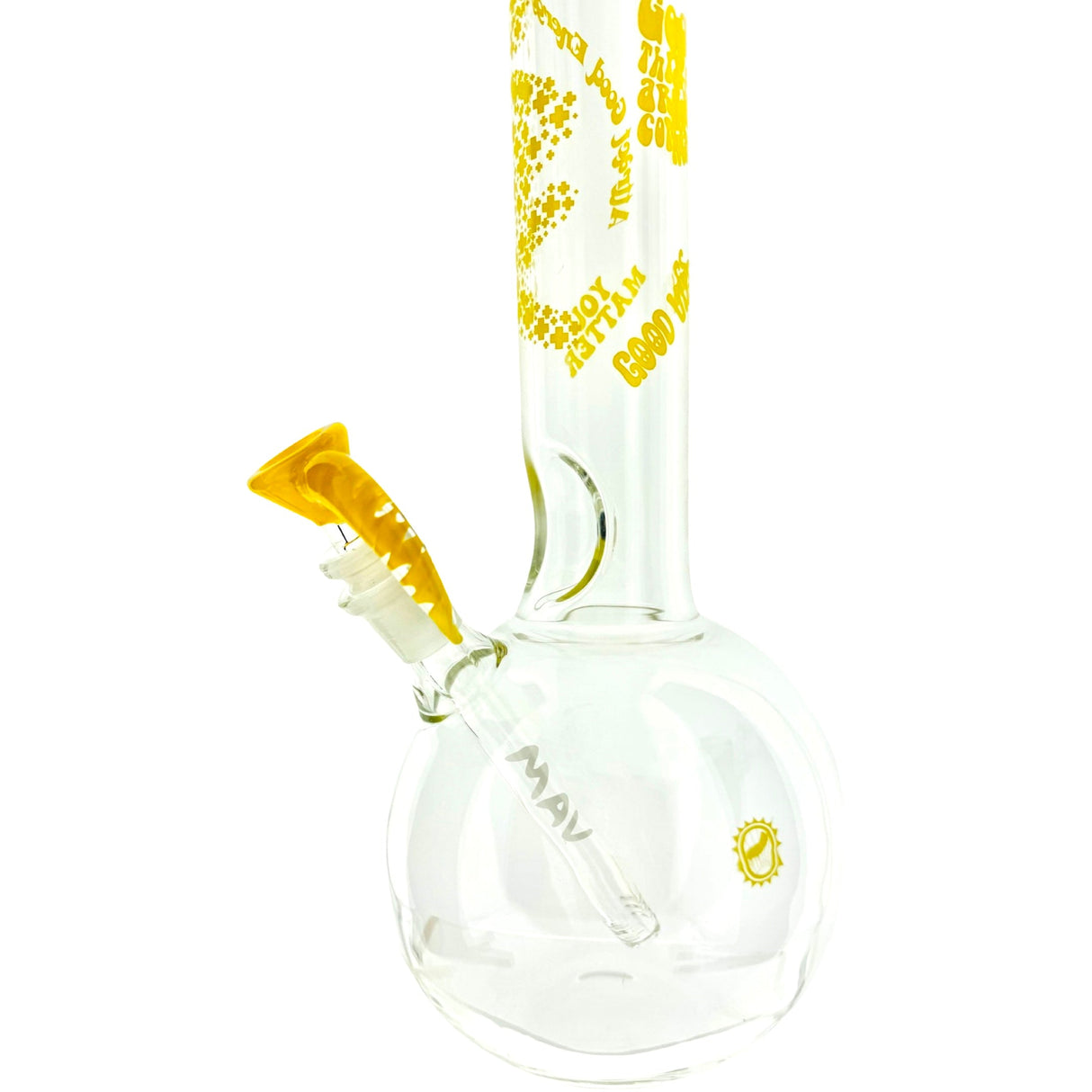 MAV Glass 18" Positivity Bong with Bubble Bottom Base and Yellow Top, Front View