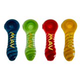 MAV Glass Twisted Frit Hand Pipes in Blue, Green, Red, Yellow with Deep Bowls - Top View