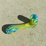 MAV Glass Wig Wag Golden 5” Sherlock Hand Pipe with Colored Swirls on Concrete