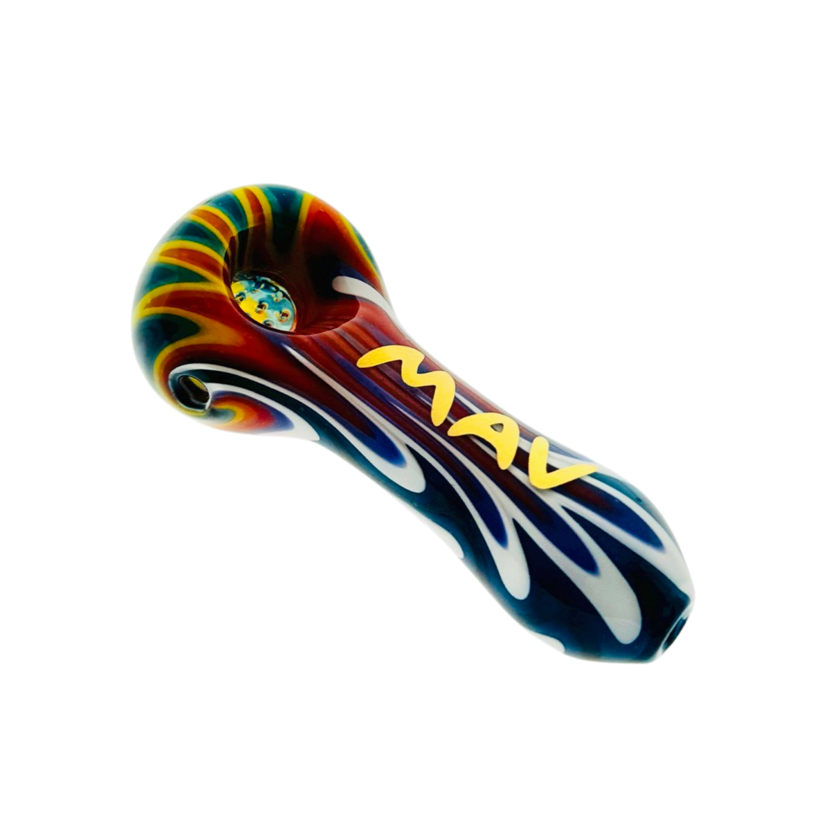 MAV Glass Wigwag Golden Hand Pipe with Borosilicate Colored Glass, Side View