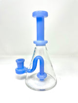 7" AFM Drop Glass Mini Dab Rig with Showerhead Perc, Blue Accents, Front View