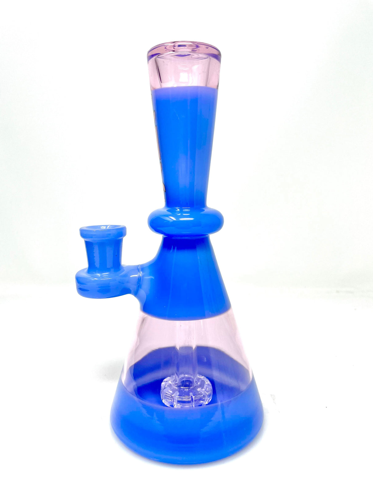 AFM 7.5" Double Double Glass Mini Dab Rig with Showerhead Perc in Blue, Front View