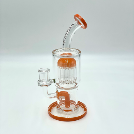 9" AFM Groovy Tree Arm Perc Dab Rig with Bent Neck and Colored Accents - Front View