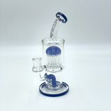 9" AFM Groovy Tree Arm Perc Dab Rig with Bent Neck and Blue Accents - Front View