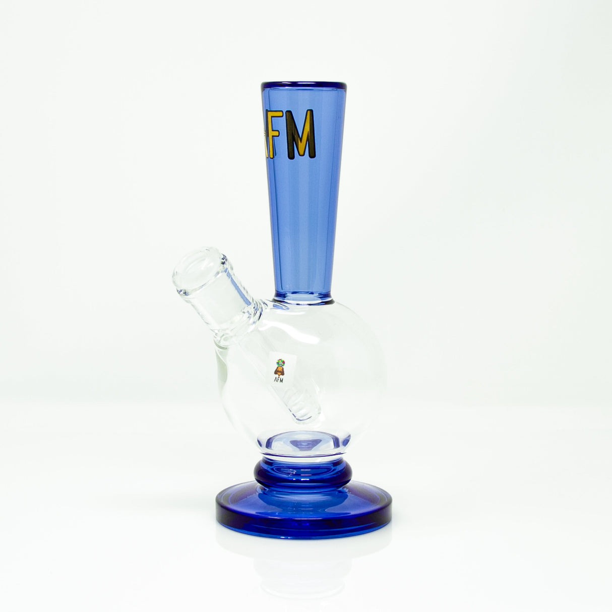 8" AFM Ball Mini Rig with Bent Neck and Blue Accents, Front View on White Background