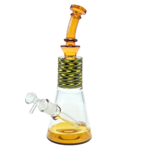 10.5" AFM Glass Wig Wag Beaker Bong with Multicolor Accents, Front View on White Background