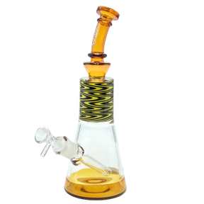 10.5" AFM Glass Wig Wag Beaker Bong with Multicolor Accents, Front View on White Background