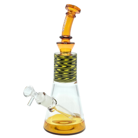 10.5" AFM Glass Wig Wag Beaker Bong with Multicolor Accents, Front View on White Background