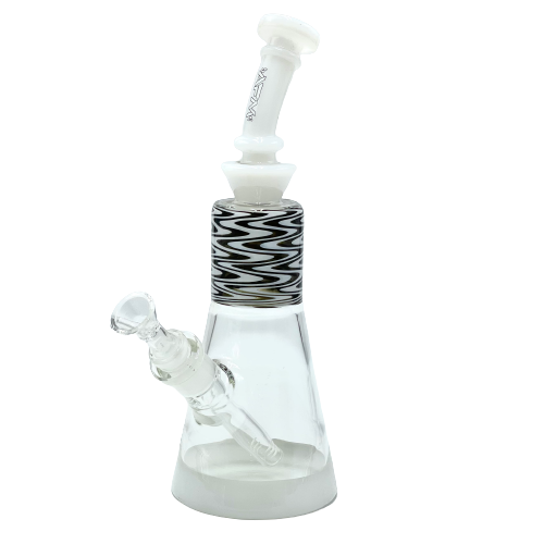 10.5" AFM Glass Wig Wag Beaker Bong with multicolor accents and borosilicate glass, front view on white background