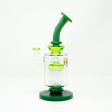 9" AFM Flex Double Color Arm Glass Dab Rig with Showerhead Perc, Front View on White