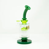 AFM 9" Flex Double Color Arm Glass Dab Rig with Showerhead Perc, Front View on White