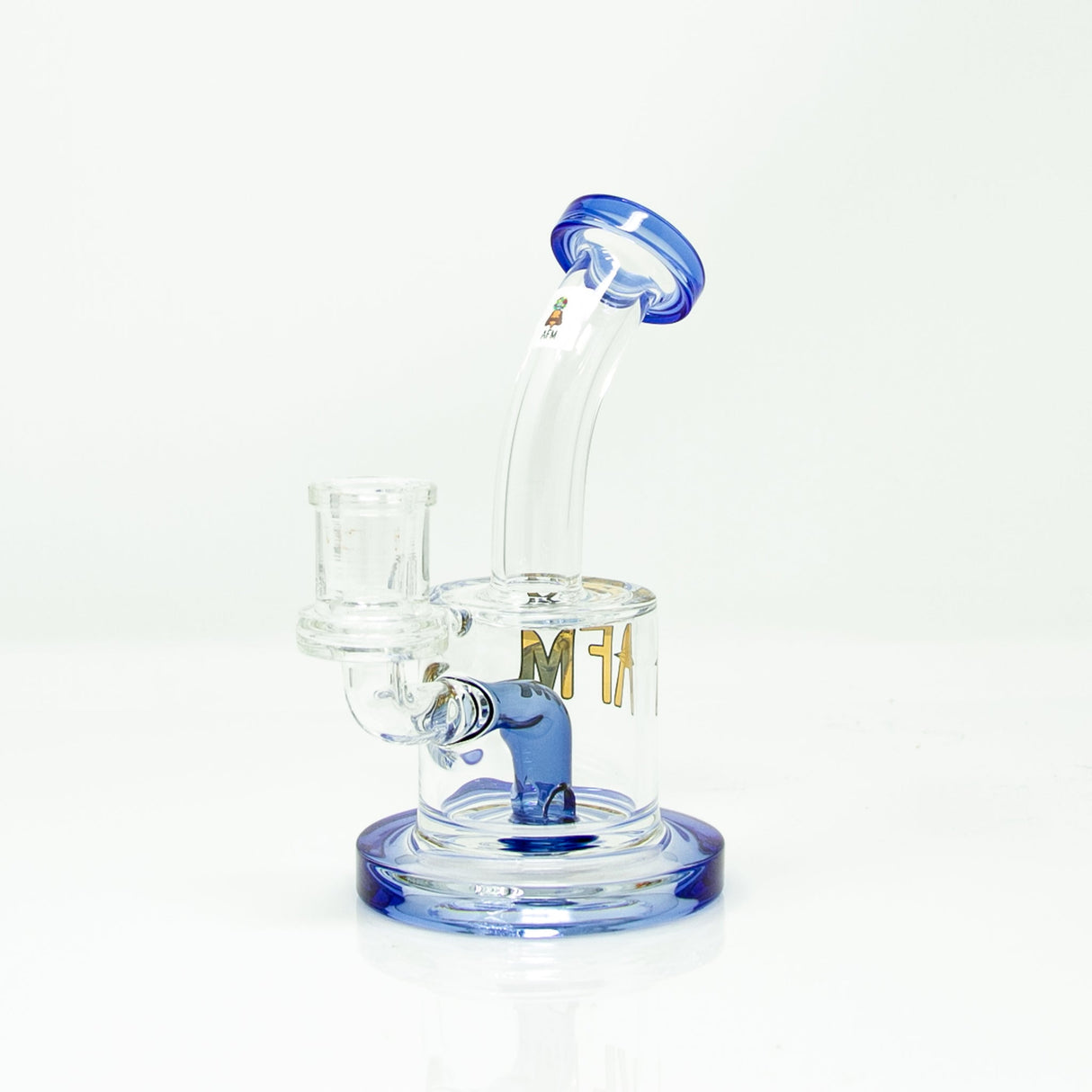 AFM 6.5" Killer Colored Glass Mini Dab Rig with Bent Neck and Blue Accents - Front View