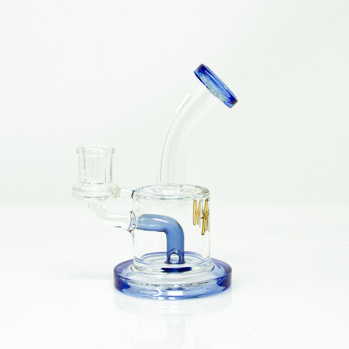 AFM 6.5" Killer Colored Glass Mini Dab Rig with Bent Neck and Blue Accents - Front View