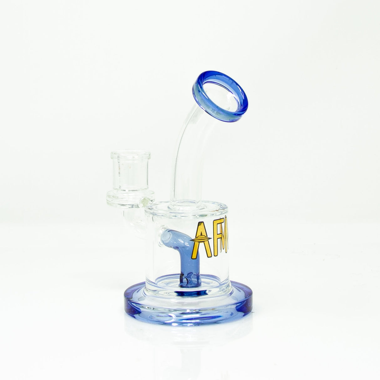 AFM 6.5" Killer Colored Glass Mini Dab Rig with Bent Neck and Blue Accents, Front View