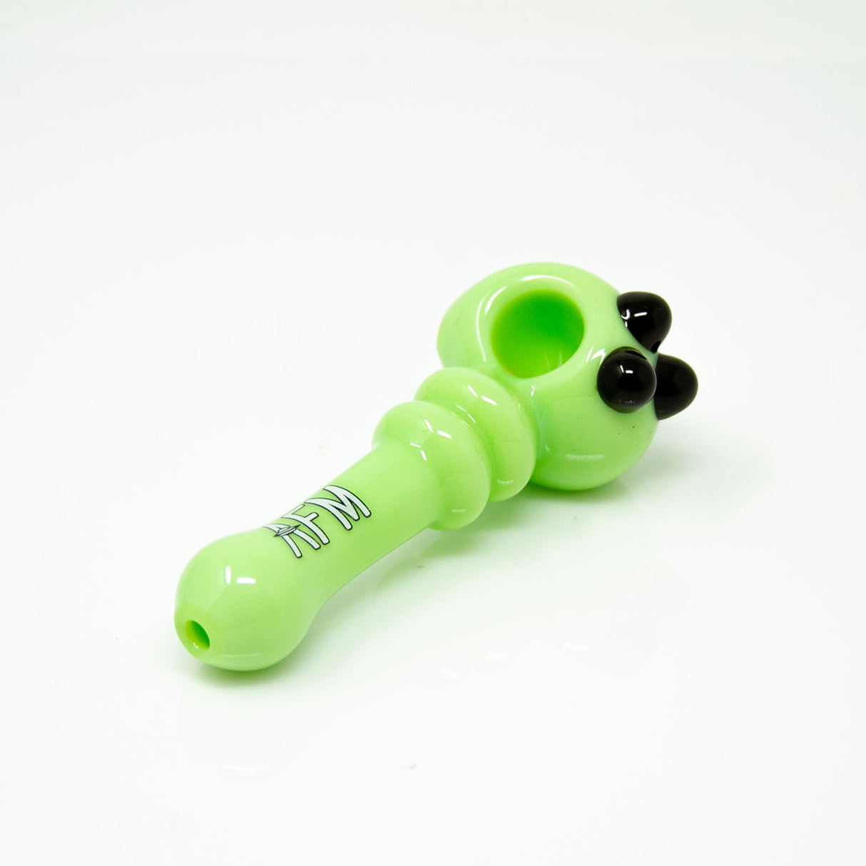 AFM Double Halo Glass Pipe in Lime Green with Black Accents - Angled Side View