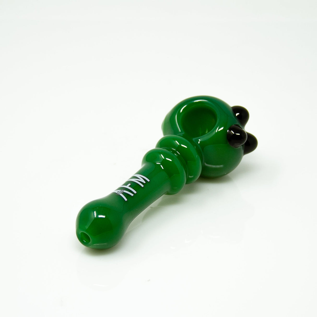 AFM Double Halo Glass Pipe in green with side carb hole, front view on white background