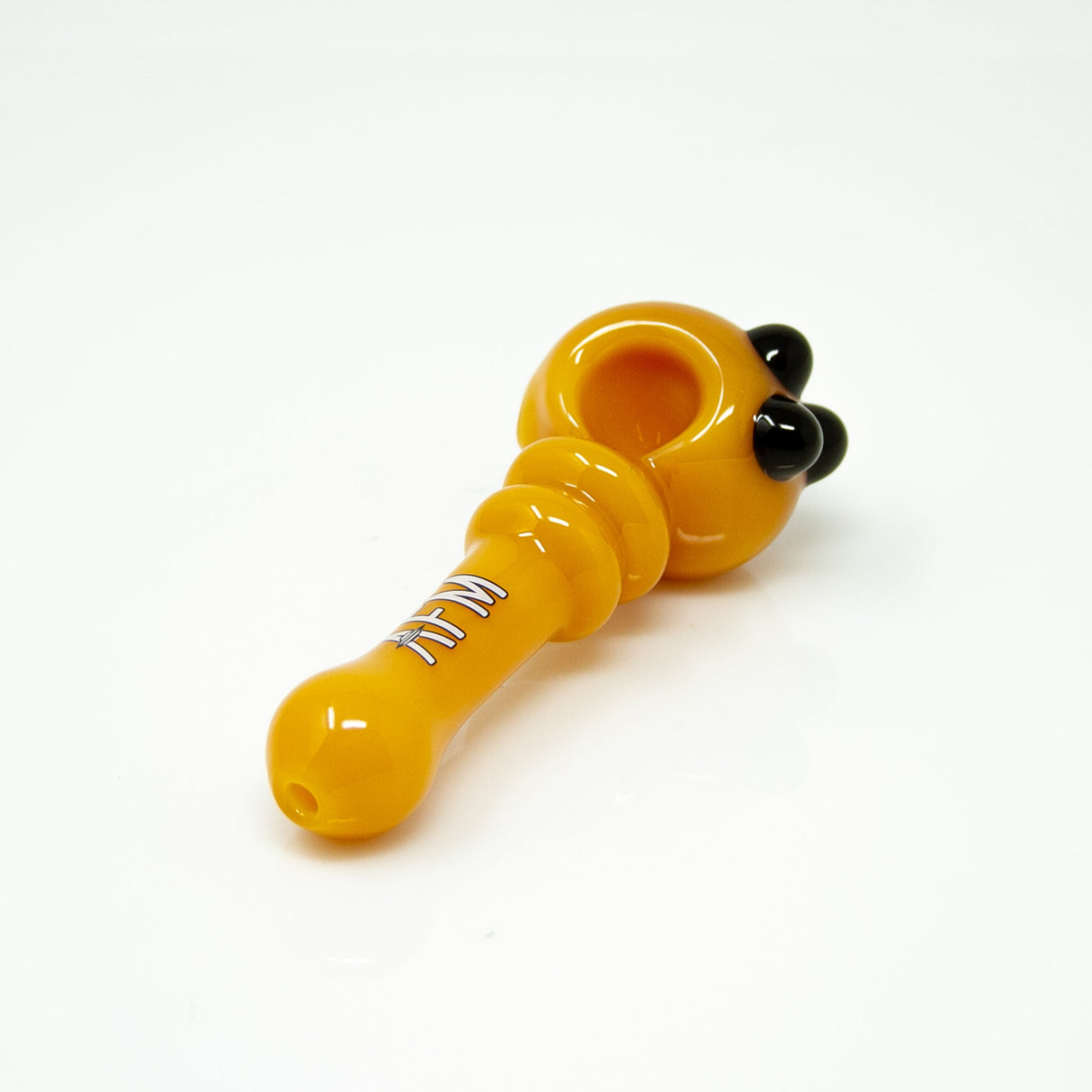 AFM Double Halo Glass Pipe in Vibrant Yellow with Black Accents - Front View