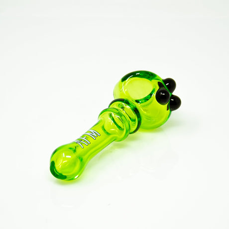 AFM Double Halo Glass Pipe in Vibrant Green with Black Accents, Front View on White Background