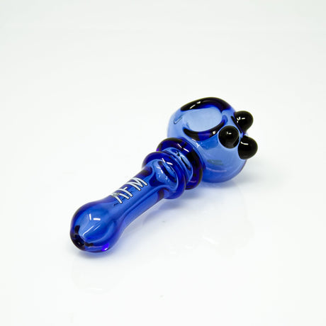 AFM Double Halo Glass Pipe in Blue - Angled Side View with Colored Glass Accents