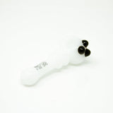 AFM Double Halo Glass Pipe in white with black accents, top view on seamless white background