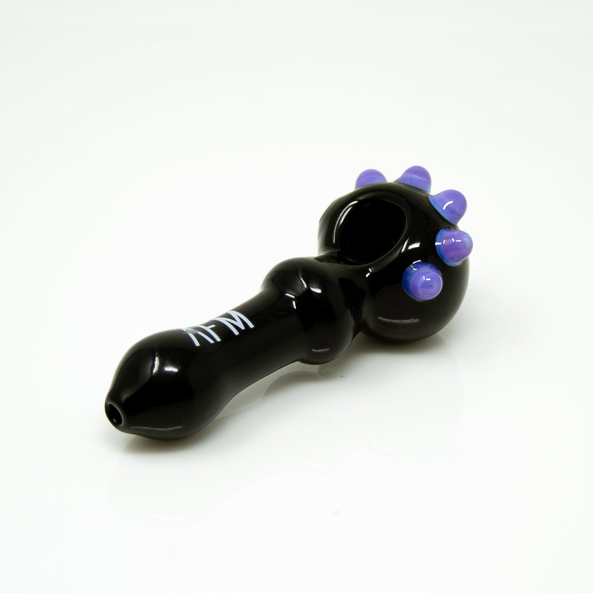 AFM 4" Spikey Black Glass Hand Pipe with Purple Accents - Front View