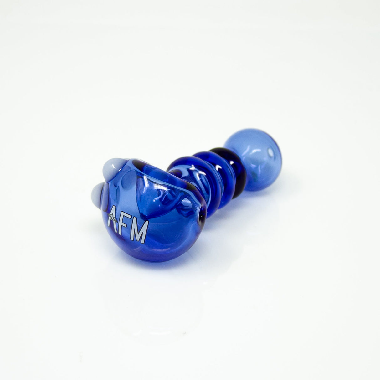 AFM 4" Three Point Blue Colored Glass Hand Pipe with Deep Bowl - Angled Side View