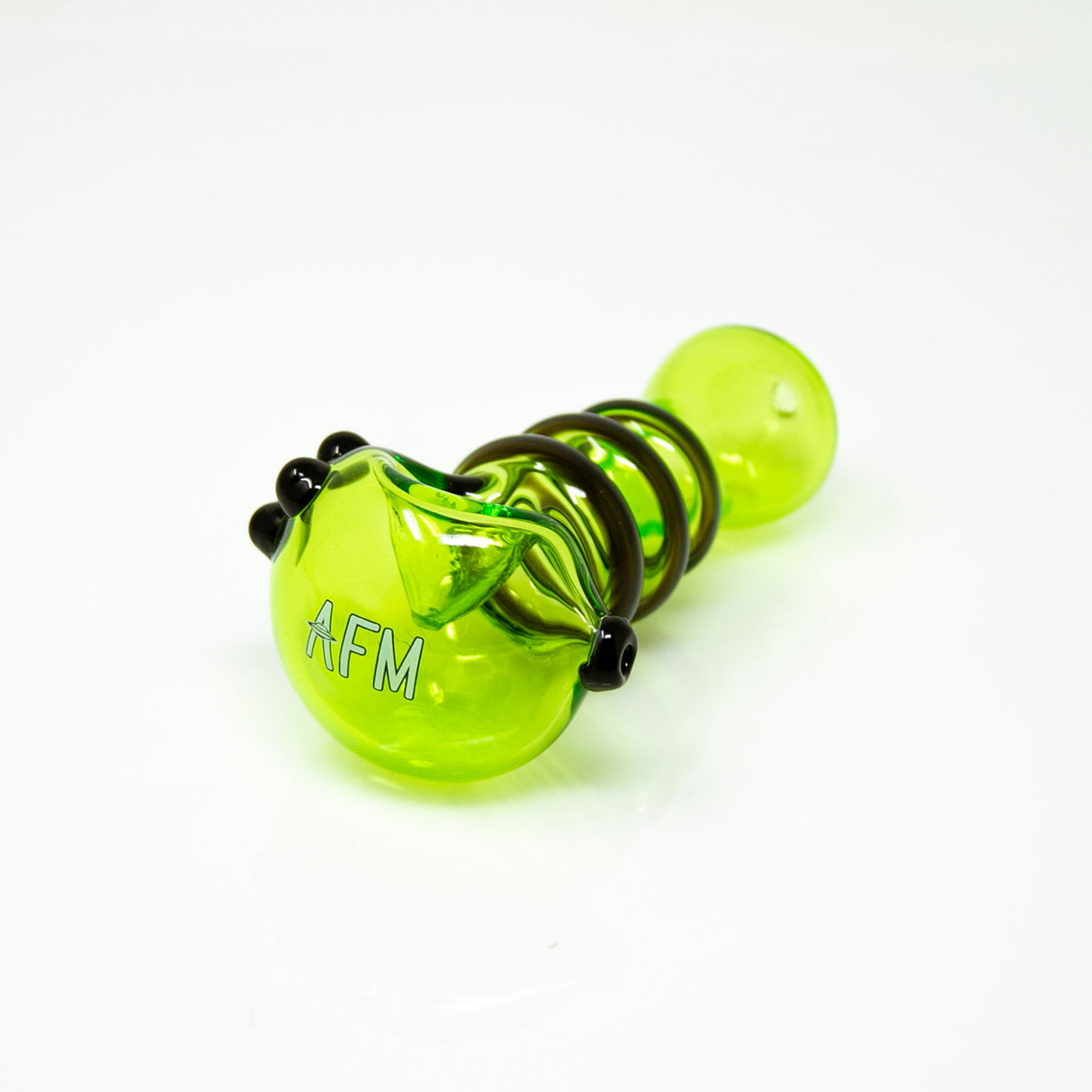 AFM 4.5" Tiger Stripe Color Hand Pipe in vibrant green with black accents, top view on white