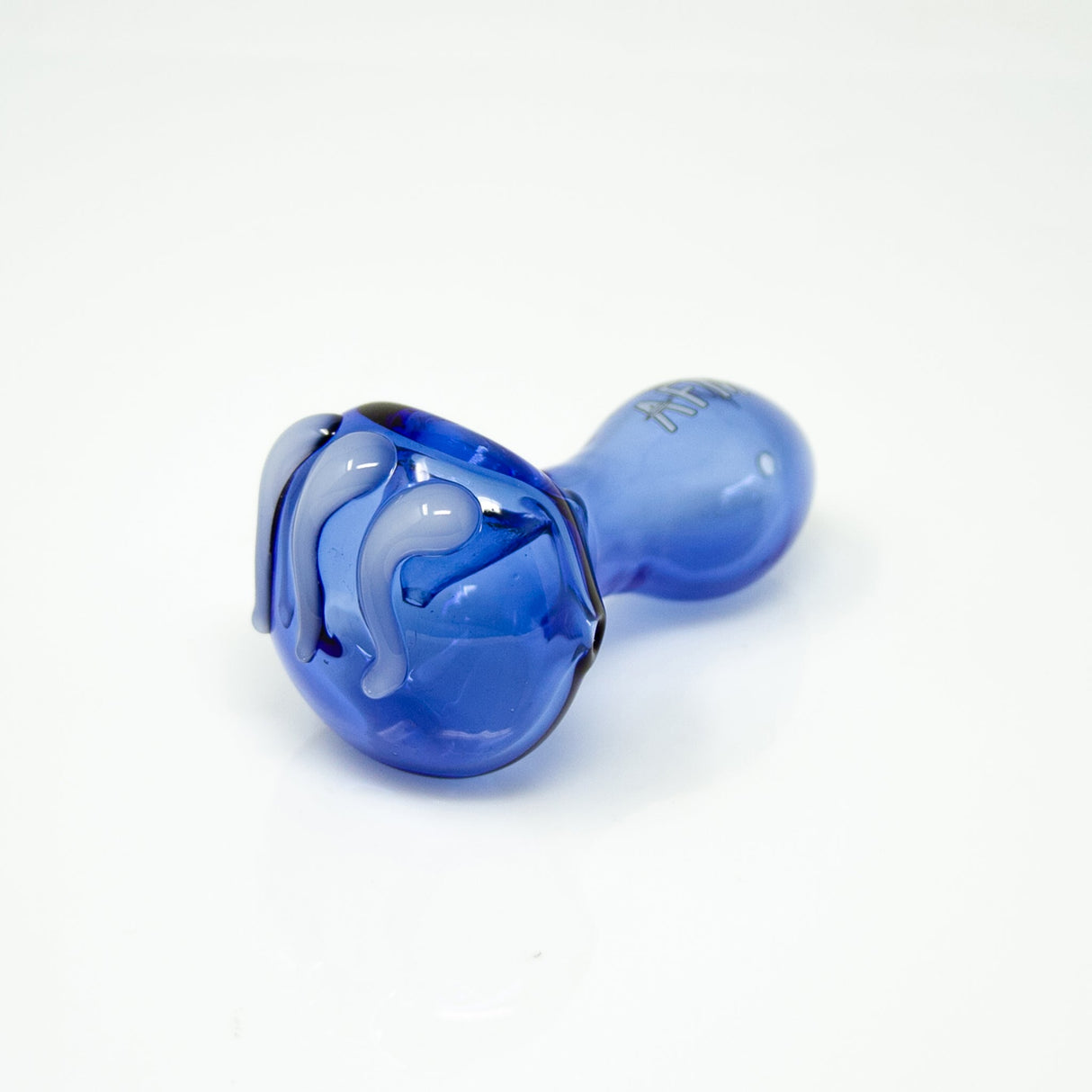 AFM 4.5" Tiger Claw Color Hand Pipe in blue, borosilicate glass, angled side view